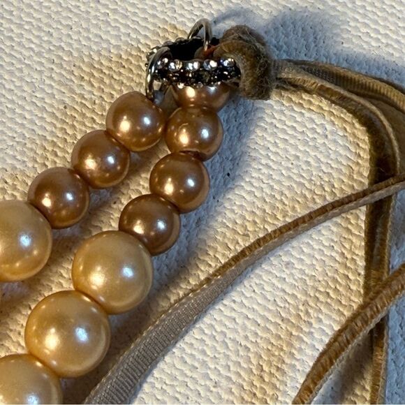 Gold Silver cream neutral double strand pearl Beaded Necklace adjustable - Picture 3 of 8